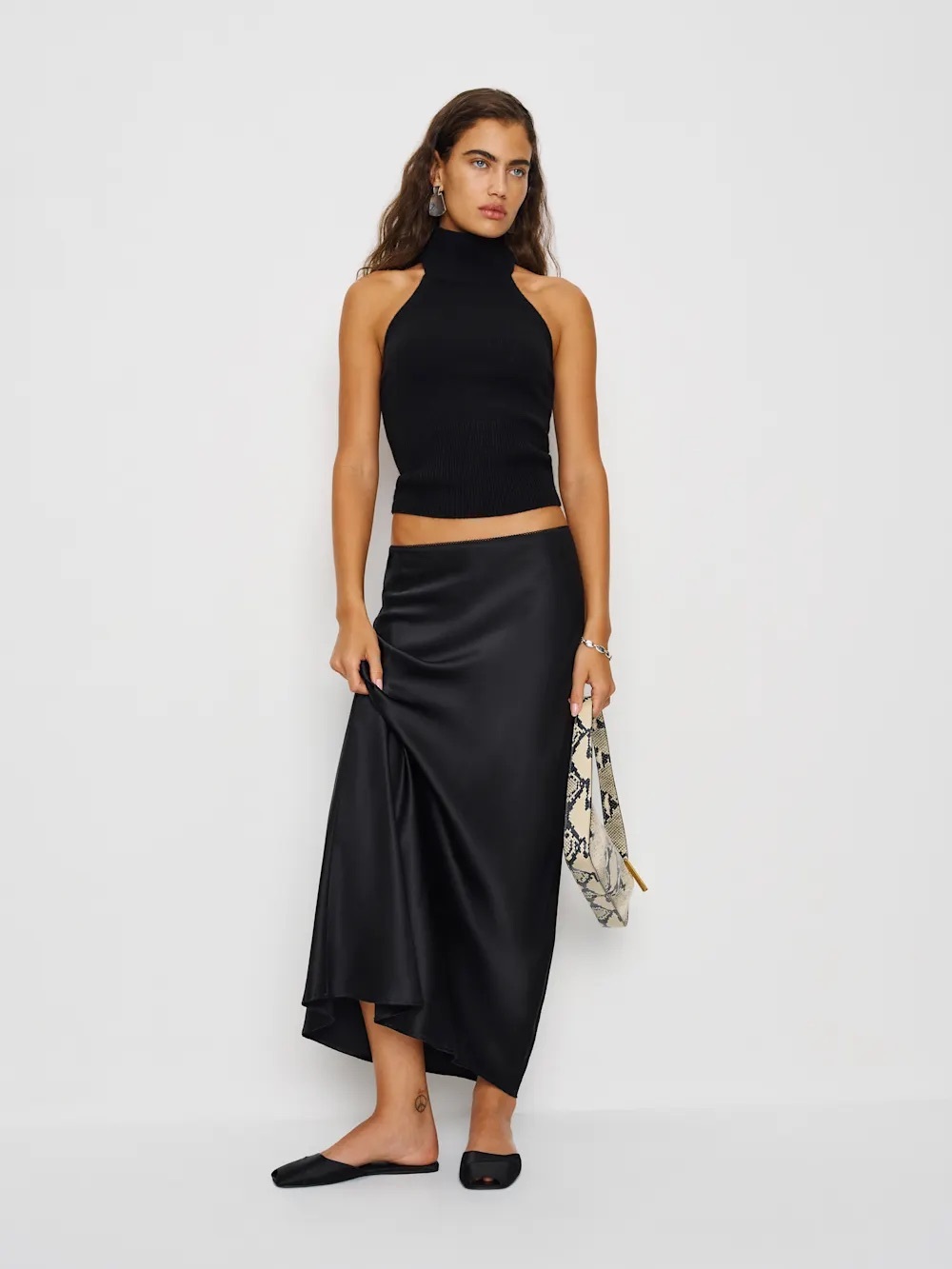 Reformation Layla Black Silk Skirt like new